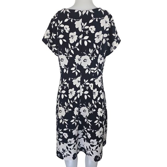 Eliza J Classic Black White Floral Knee Length Women's Dress 16W - Picture 3 of 5